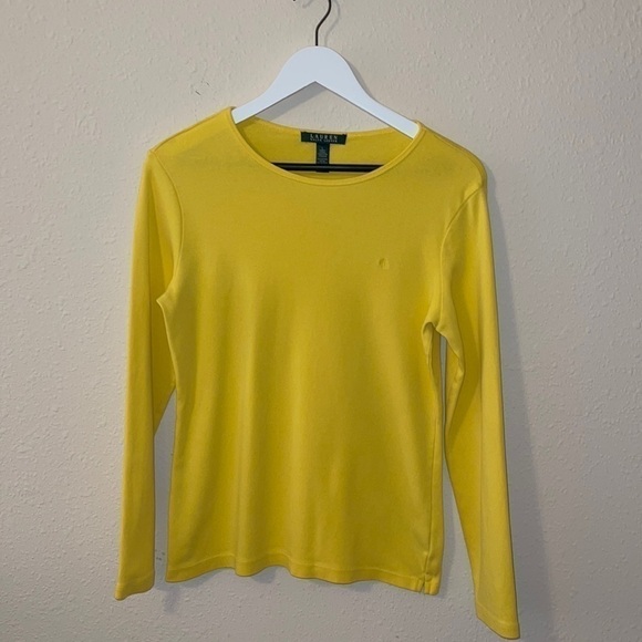 Lauren Ralph Lauren Yellow signature Logo Long Sleeve Crew T Shirt Sz. L - Picture 1 of 6